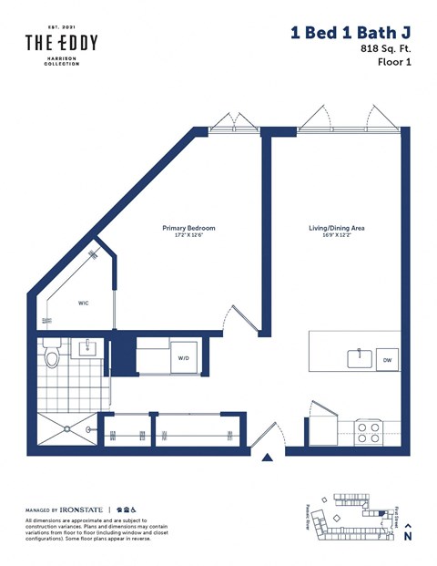 a floor plan of a unit with a bedroom and a bathroom